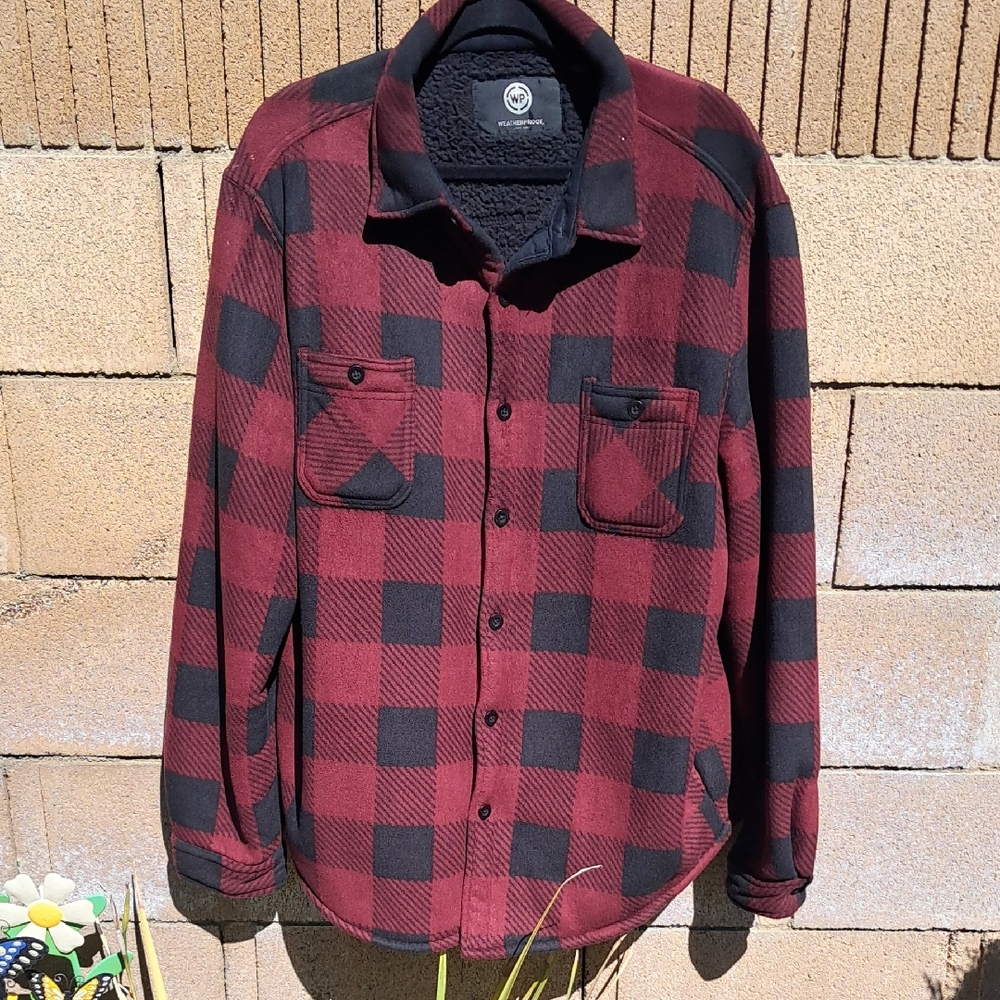Weatherproof Burgundy and Black Checkered Shirt Jacket